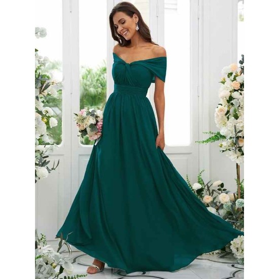 Classy Ruched Chiffon Off-the-Shoulder Sleeveless Bridesmaid Dresses