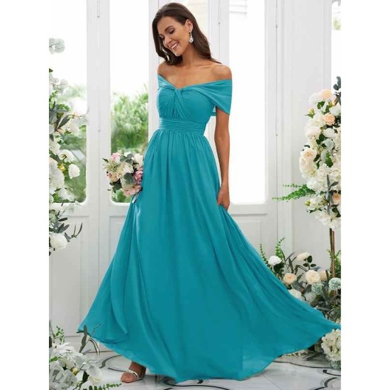 Classy Ruched Chiffon Off-the-Shoulder Sleeveless Bridesmaid Dresses