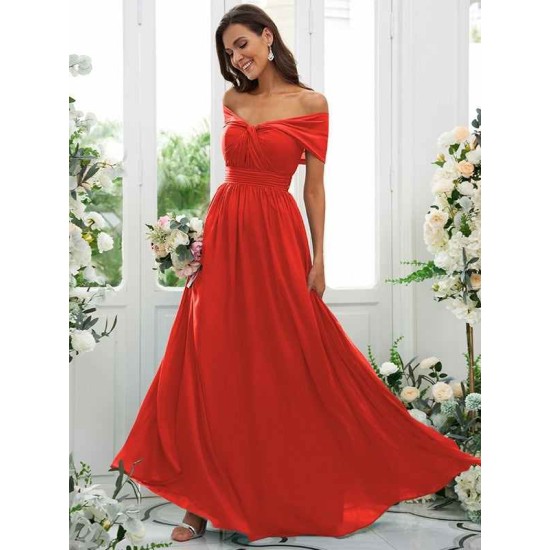 Classy Ruched Chiffon Off-the-Shoulder Sleeveless Bridesmaid Dresses