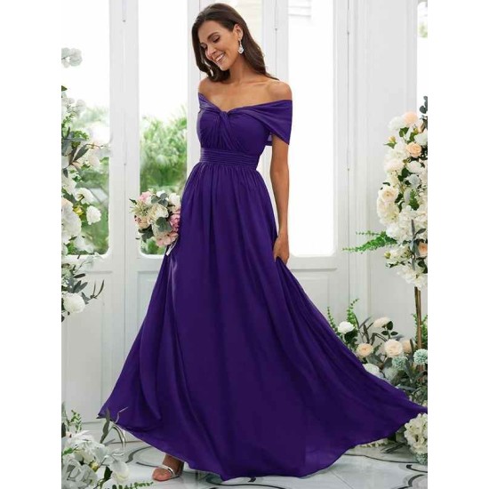 Classy Ruched Chiffon Off-the-Shoulder Sleeveless Bridesmaid Dresses