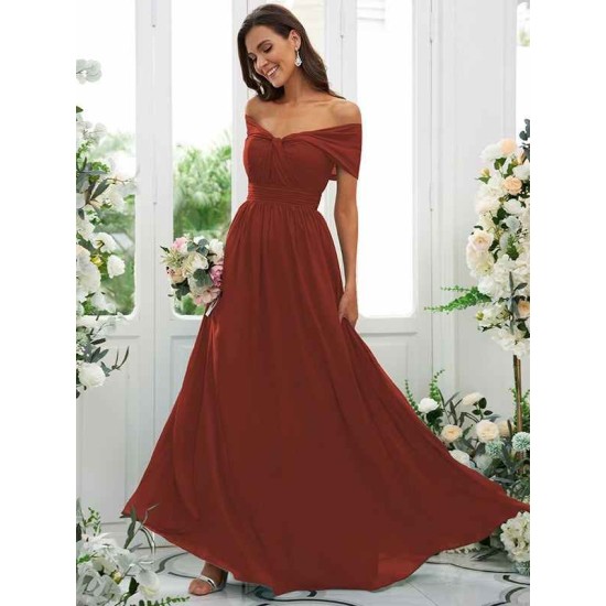 Classy Ruched Chiffon Off-the-Shoulder Sleeveless Bridesmaid Dresses