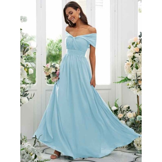 Classy Ruched Chiffon Off-the-Shoulder Sleeveless Bridesmaid Dresses