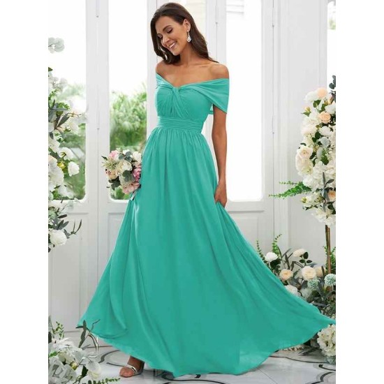 Classy Ruched Chiffon Off-the-Shoulder Sleeveless Bridesmaid Dresses