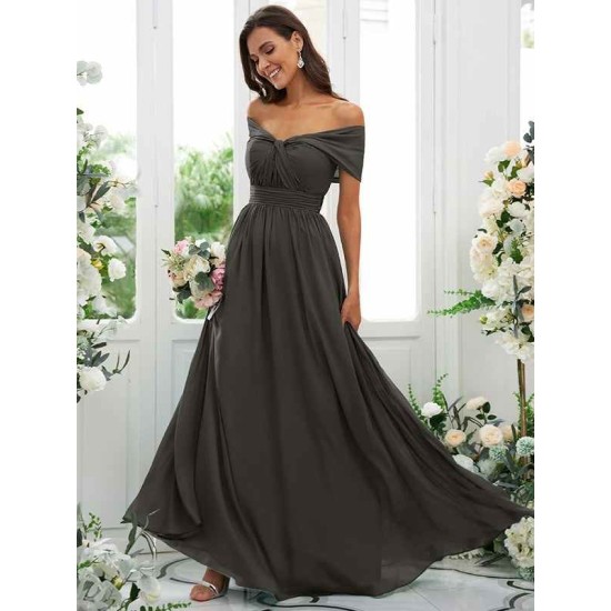 Classy Ruched Chiffon Off-the-Shoulder Sleeveless Bridesmaid Dresses