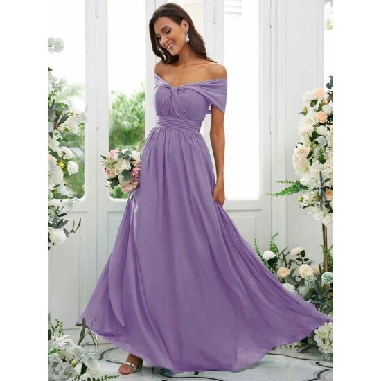 Classy Ruched Chiffon Off-the-Shoulder Sleeveless Bridesmaid Dresses
