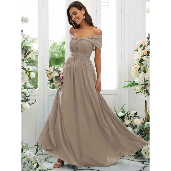 Classy Ruched Chiffon Off-the-Shoulder Sleeveless Bridesmaid Dresses