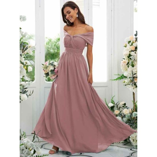 Classy Ruched Chiffon Off-the-Shoulder Sleeveless Bridesmaid Dresses