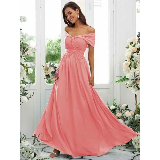 Classy Ruched Chiffon Off-the-Shoulder Sleeveless Bridesmaid Dresses