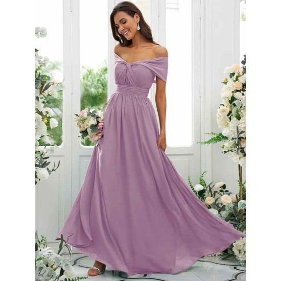Classy Ruched Chiffon Off-the-Shoulder Sleeveless Bridesmaid Dresses