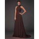 Charming Halter Sleeveless Hand-Made Flower Long Chiffon Bridesmaid Dresses