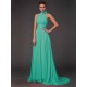 Charming Halter Sleeveless Hand-Made Flower Long Chiffon Bridesmaid Dresses