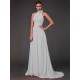 Charming Halter Sleeveless Hand-Made Flower Long Chiffon Bridesmaid Dresses