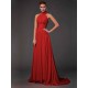 Charming Halter Sleeveless Hand-Made Flower Long Chiffon Bridesmaid Dresses
