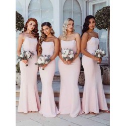 Charming Strapless Ruffles Sleeveless Stretch Crepe Bridesmaid Dresses