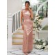 Modern Ruched Sequins Scoop Short Sleeves Bridesmaid Dresses
