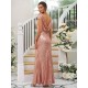Modern Ruched Sequins Scoop Short Sleeves Bridesmaid Dresses