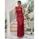 Modern Ruched Sequins Scoop Short Sleeves Bridesmaid Dresses