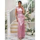 Modern Ruched Sequins Scoop Short Sleeves Bridesmaid Dresses