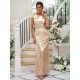 Modern Ruched Sequins Scoop Short Sleeves Bridesmaid Dresses