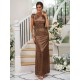 Modern Ruched Sequins Scoop Short Sleeves Bridesmaid Dresses
