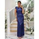 Modern Ruched Sequins Scoop Short Sleeves Bridesmaid Dresses