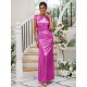 Modern Ruched Sequins Scoop Short Sleeves Bridesmaid Dresses