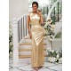 Modern Ruched Sequins Scoop Short Sleeves Bridesmaid Dresses