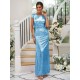 Modern Ruched Sequins Scoop Short Sleeves Bridesmaid Dresses