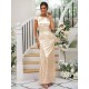 Modern Ruched Sequins Scoop Short Sleeves Bridesmaid Dresses