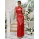 Modern Ruched Sequins Scoop Short Sleeves Bridesmaid Dresses