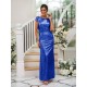 Modern Ruched Sequins Scoop Short Sleeves Bridesmaid Dresses