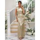 Modern Ruched Sequins Scoop Short Sleeves Bridesmaid Dresses