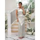 Modern Ruched Sequins Scoop Short Sleeves Bridesmaid Dresses