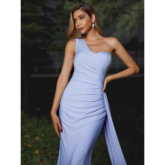 Charming Jersey Ruched One Shoulder Sleeveless Bridesmaid Dresses