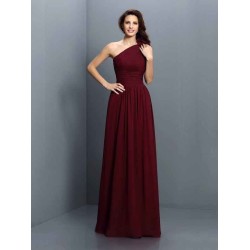Charming One Shoulder Pleats Sleeveless Long Chiffon Bridesmaid Dresses