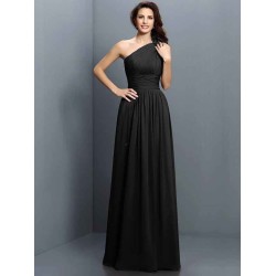 Charming One Shoulder Pleats Sleeveless Long Chiffon Bridesmaid Dresses