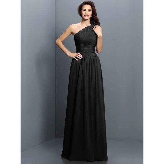 Charming One Shoulder Pleats Sleeveless Long Chiffon Bridesmaid Dresses