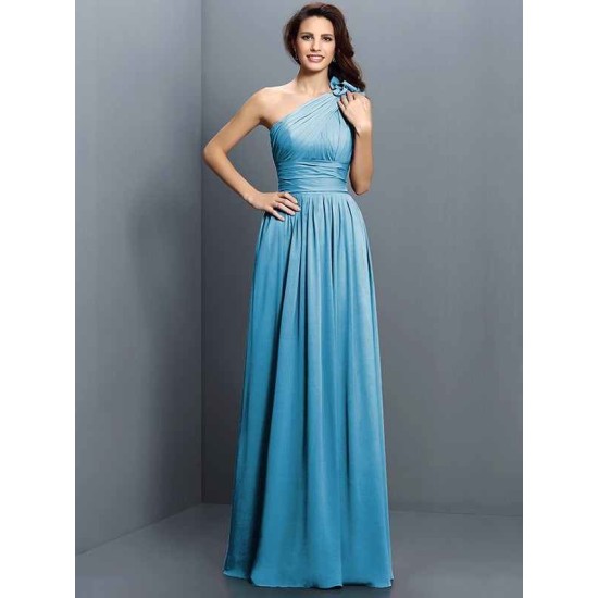Charming One Shoulder Pleats Sleeveless Long Chiffon Bridesmaid Dresses