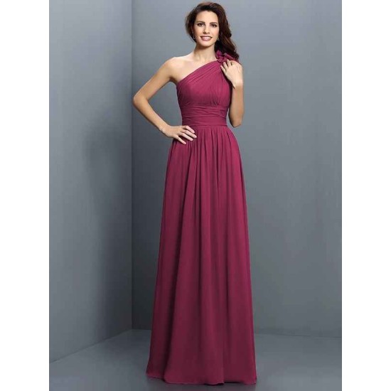 Charming One Shoulder Pleats Sleeveless Long Chiffon Bridesmaid Dresses