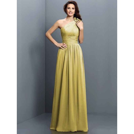Charming One Shoulder Pleats Sleeveless Long Chiffon Bridesmaid Dresses