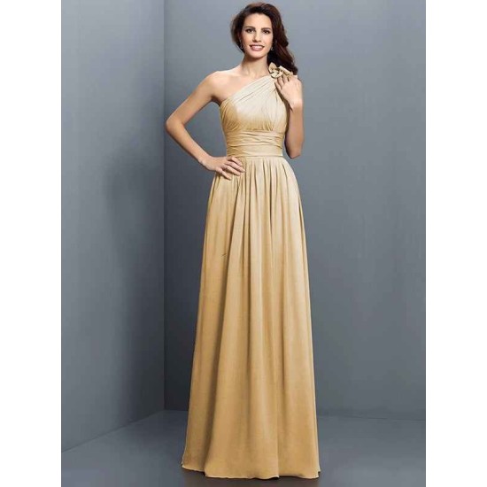 Charming One Shoulder Pleats Sleeveless Long Chiffon Bridesmaid Dresses