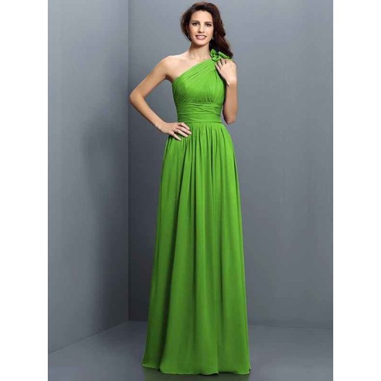 Charming One Shoulder Pleats Sleeveless Long Chiffon Bridesmaid Dresses