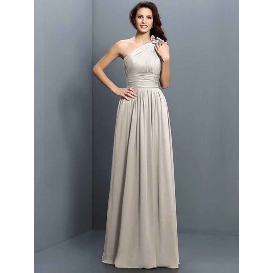 Charming One Shoulder Pleats Sleeveless Long Chiffon Bridesmaid Dresses