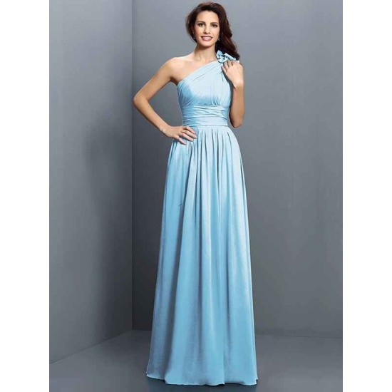Charming One Shoulder Pleats Sleeveless Long Chiffon Bridesmaid Dresses