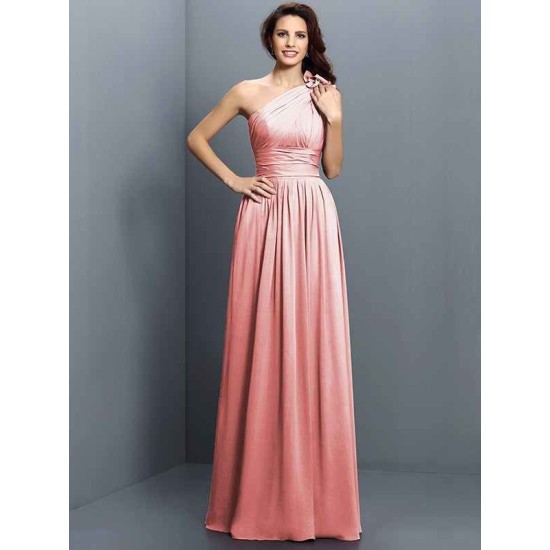 Charming One Shoulder Pleats Sleeveless Long Chiffon Bridesmaid Dresses