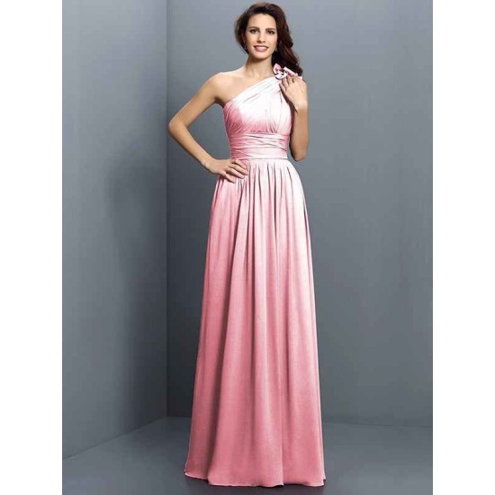 Charming One Shoulder Pleats Sleeveless Long Chiffon Bridesmaid Dresses