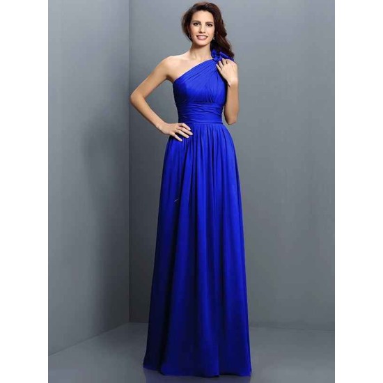 Charming One Shoulder Pleats Sleeveless Long Chiffon Bridesmaid Dresses