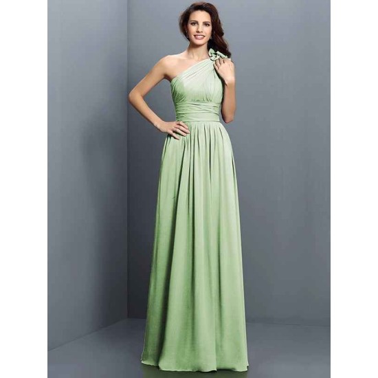 Charming One Shoulder Pleats Sleeveless Long Chiffon Bridesmaid Dresses