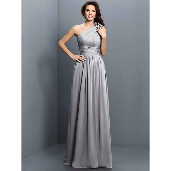 Charming One Shoulder Pleats Sleeveless Long Chiffon Bridesmaid Dresses