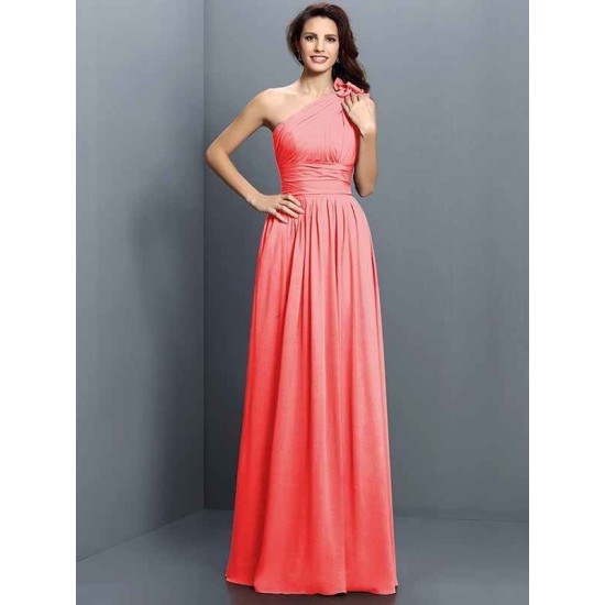 Charming One Shoulder Pleats Sleeveless Long Chiffon Bridesmaid Dresses